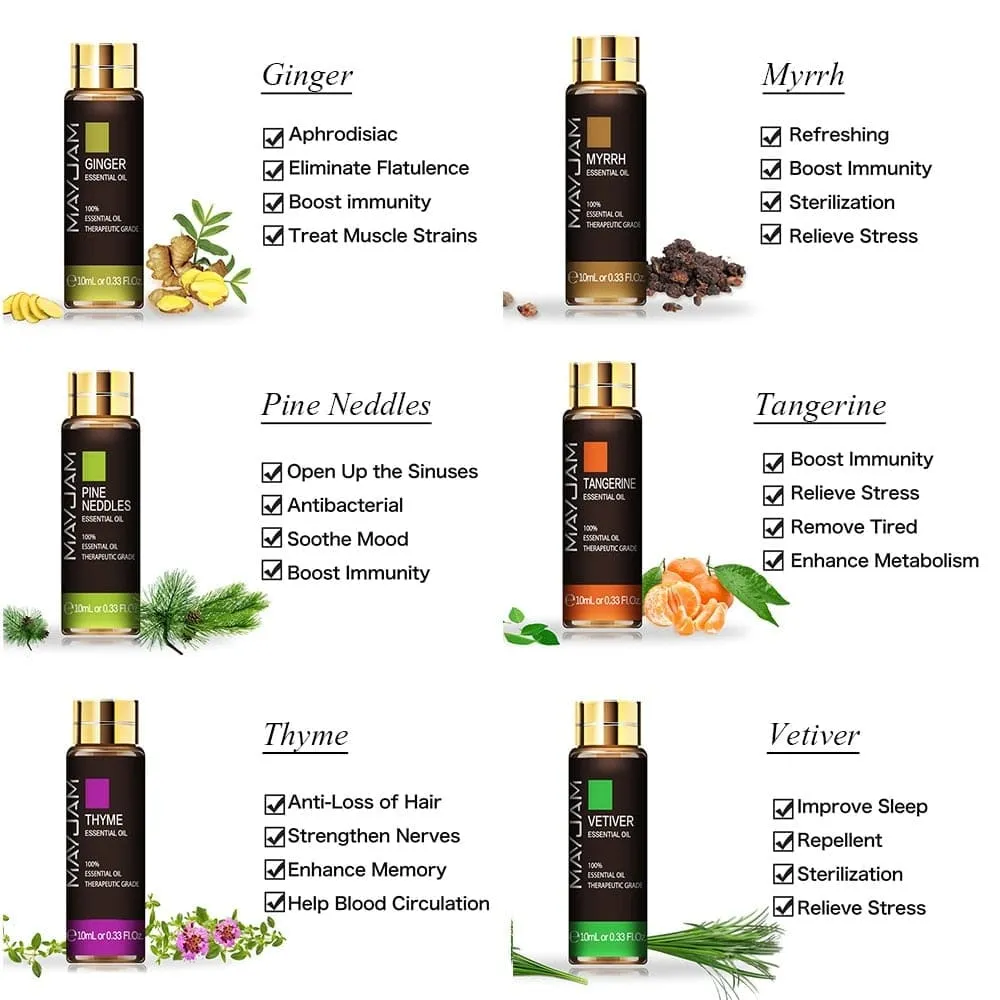 10ml Pure Natural Sage Body Essential Oils Basil Vetiver Myrrh Camphor Pepper