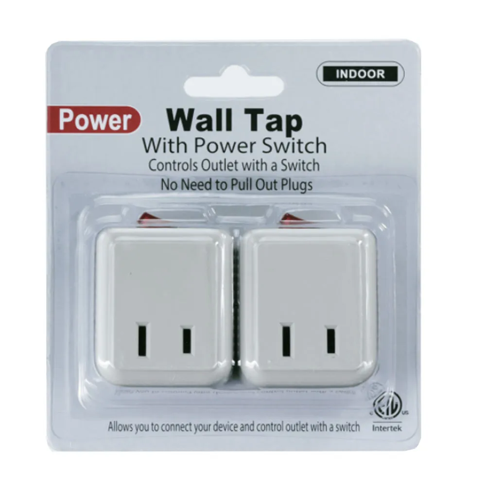 2 Single Port Power Outlet Wall Tap Adapters Beige On Off Lighted Switch Control