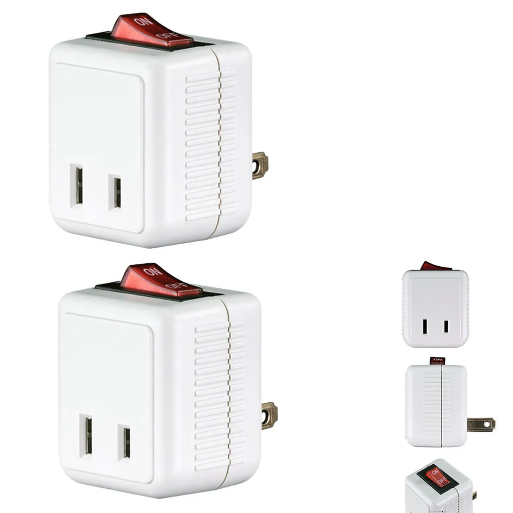 2 Single Port Power Outlet Wall Tap Adapters Beige On Off Lighted Switch Control