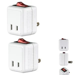 2 Single Port Power Outlet Wall Tap Adapters Beige On Off Lighted Switch Control