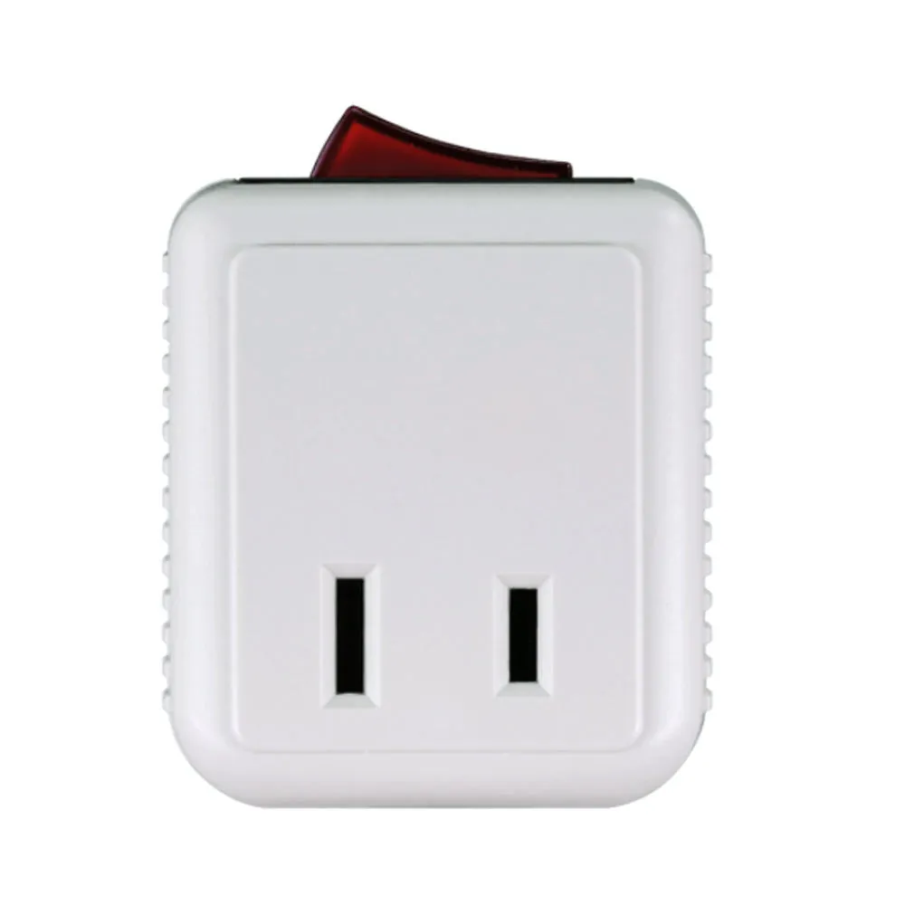 2 Single Port Power Outlet Wall Tap Adapters Beige On Off Lighted Switch Control