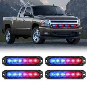 4PCS 6 LED Red and Blue Emergency Warning Strobe Lights