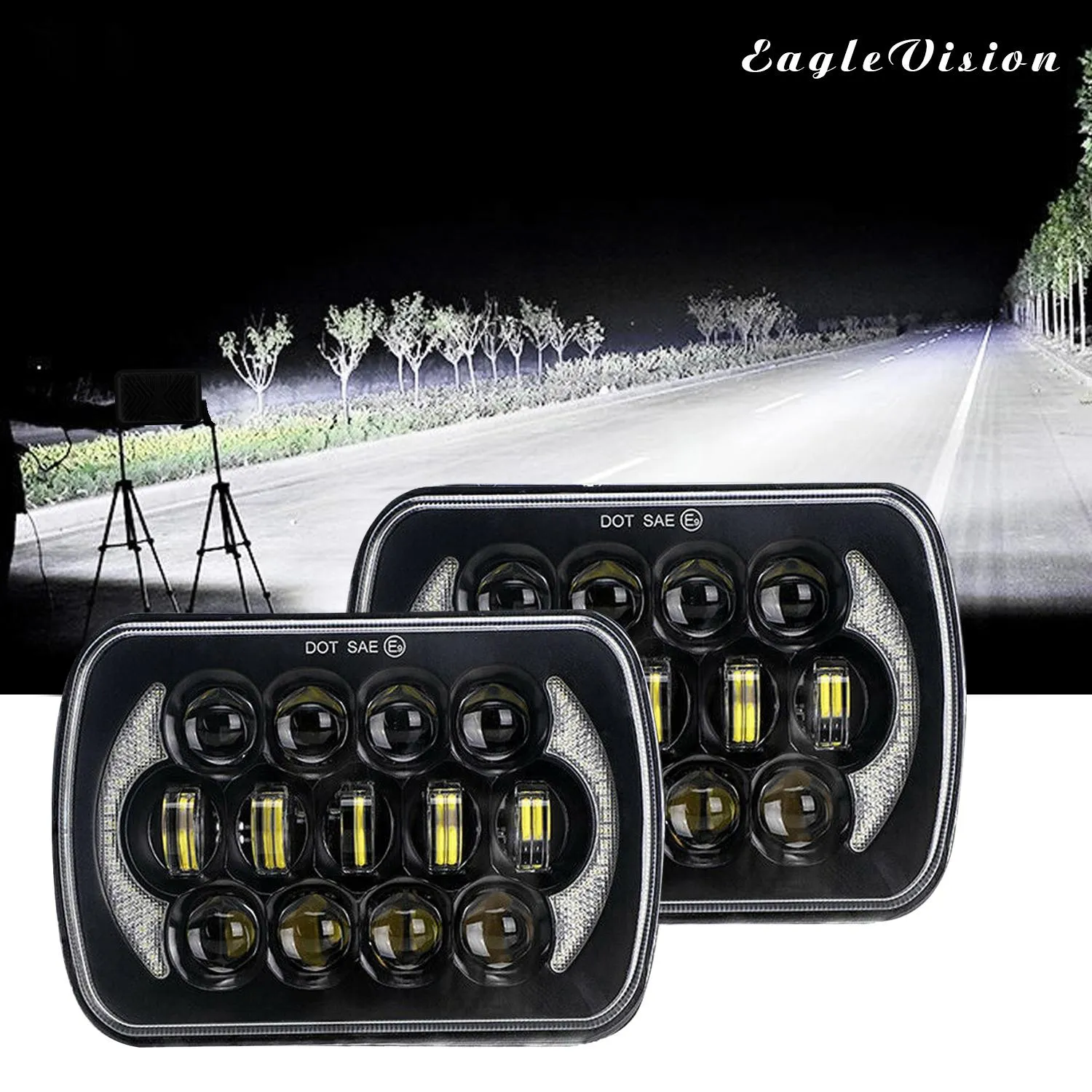 7 Inch 5X7 / 7X6 H4 Dc 9V - 30V 30000Lm 300W 8Leds Car Square Shape Led Headlight Lamps For Jeep Wrangler