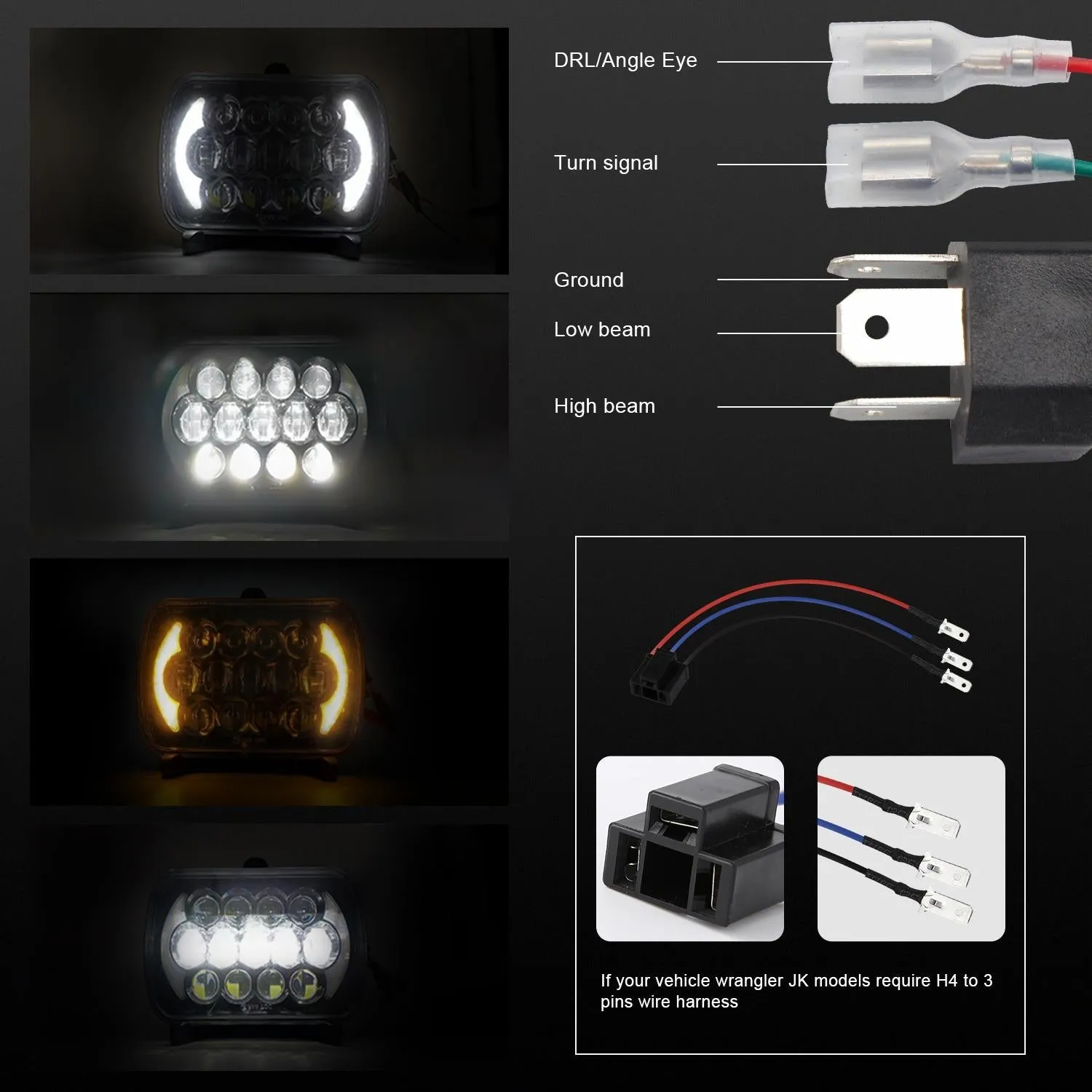 7 Inch 5X7 / 7X6 H4 Dc 9V - 30V 30000Lm 300W 8Leds Car Square Shape Led Headlight Lamps For Jeep Wrangler