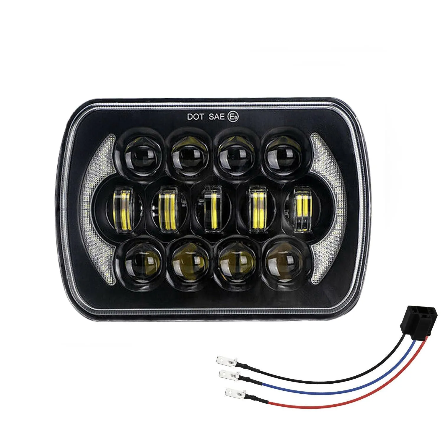 7 Inch 5X7 / 7X6 H4 Dc 9V - 30V 30000Lm 300W 8Leds Car Square Shape Led Headlight Lamps For Jeep Wrangler