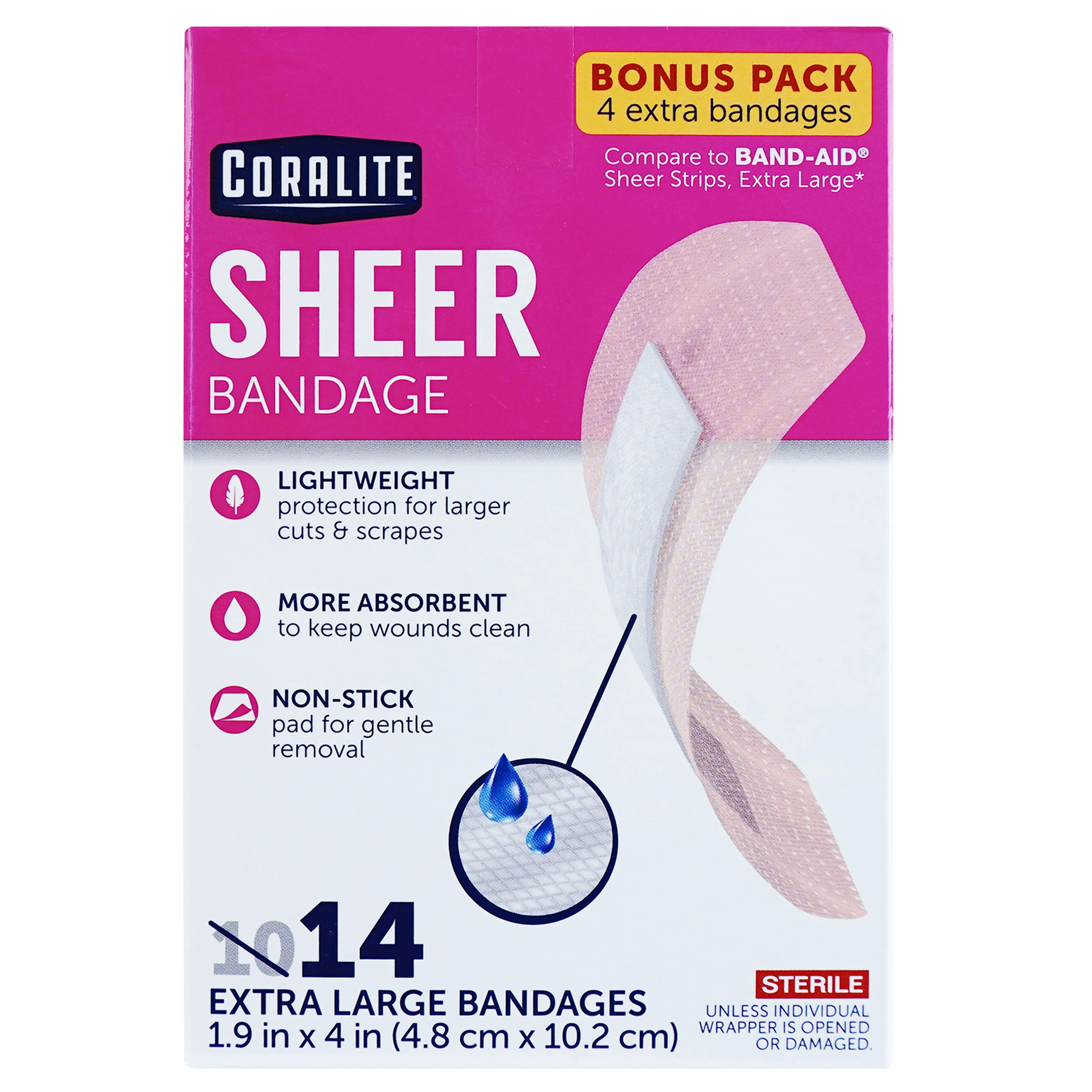 70 Ct Sheer Adhesive Bandages 4" Extra Large Flexible Wound Dressing Sterile Pad
