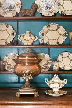Circa 1835 Rare Yellow Two Color Transferware Handled Serving Tray Plate Bon Bon Dish Etruscan Festoon Ridgway
