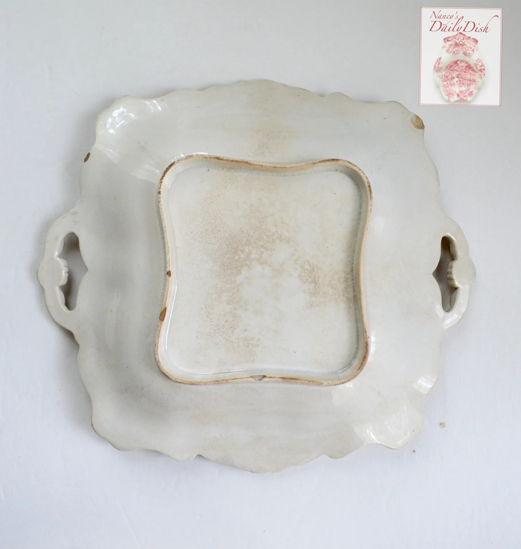 Circa 1835 Rare Yellow Two Color Transferware Handled Serving Tray Plate Bon Bon Dish Etruscan Festoon Ridgway
