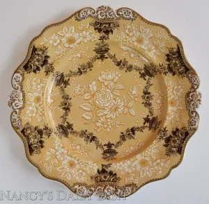 circa 1835 Rare Yellow Two Color Transferware Plate Etruscan Festoon Ridgway