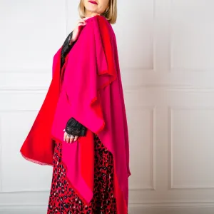 Fuchsia and Scarlet Tess Reversible Poncho Wrap by Tilley & Grace