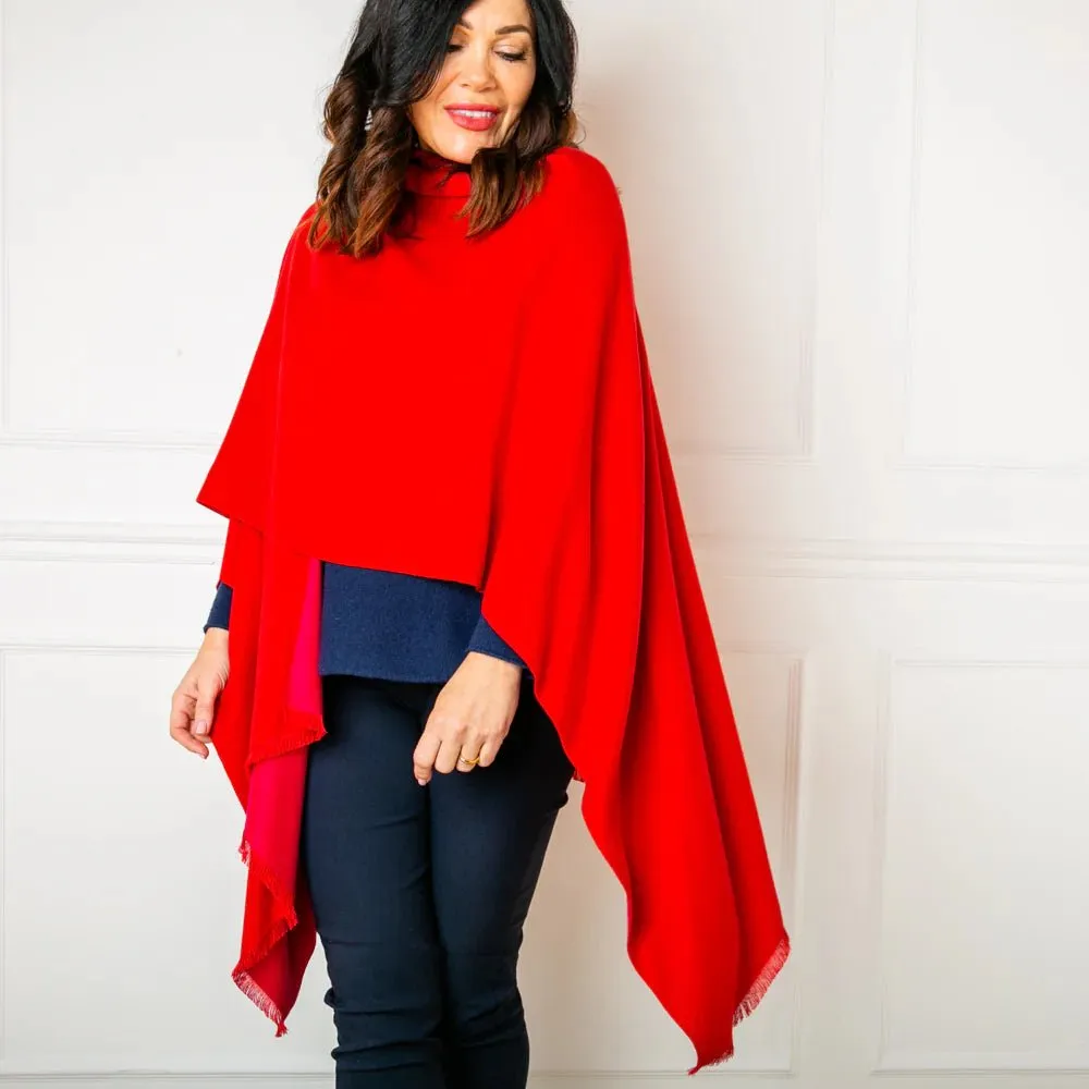 Fuchsia and Scarlet Tess Reversible Poncho Wrap by Tilley & Grace