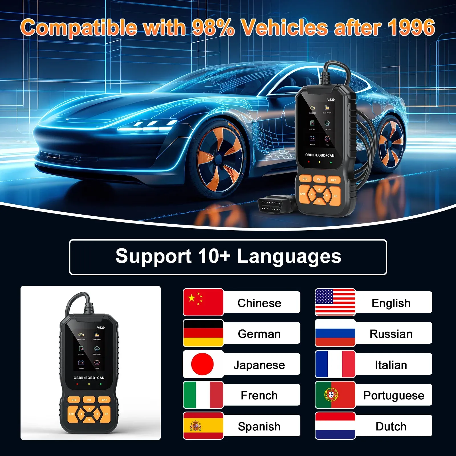 HOMPOW  OBD II  Scanner  Professional Auto Tool for All  Vehicles Live Data ,Universal Check Engine Car  Code Reader /Erase Fault Code,35,901 DTCs,Cloud Data Print,Voltage Test