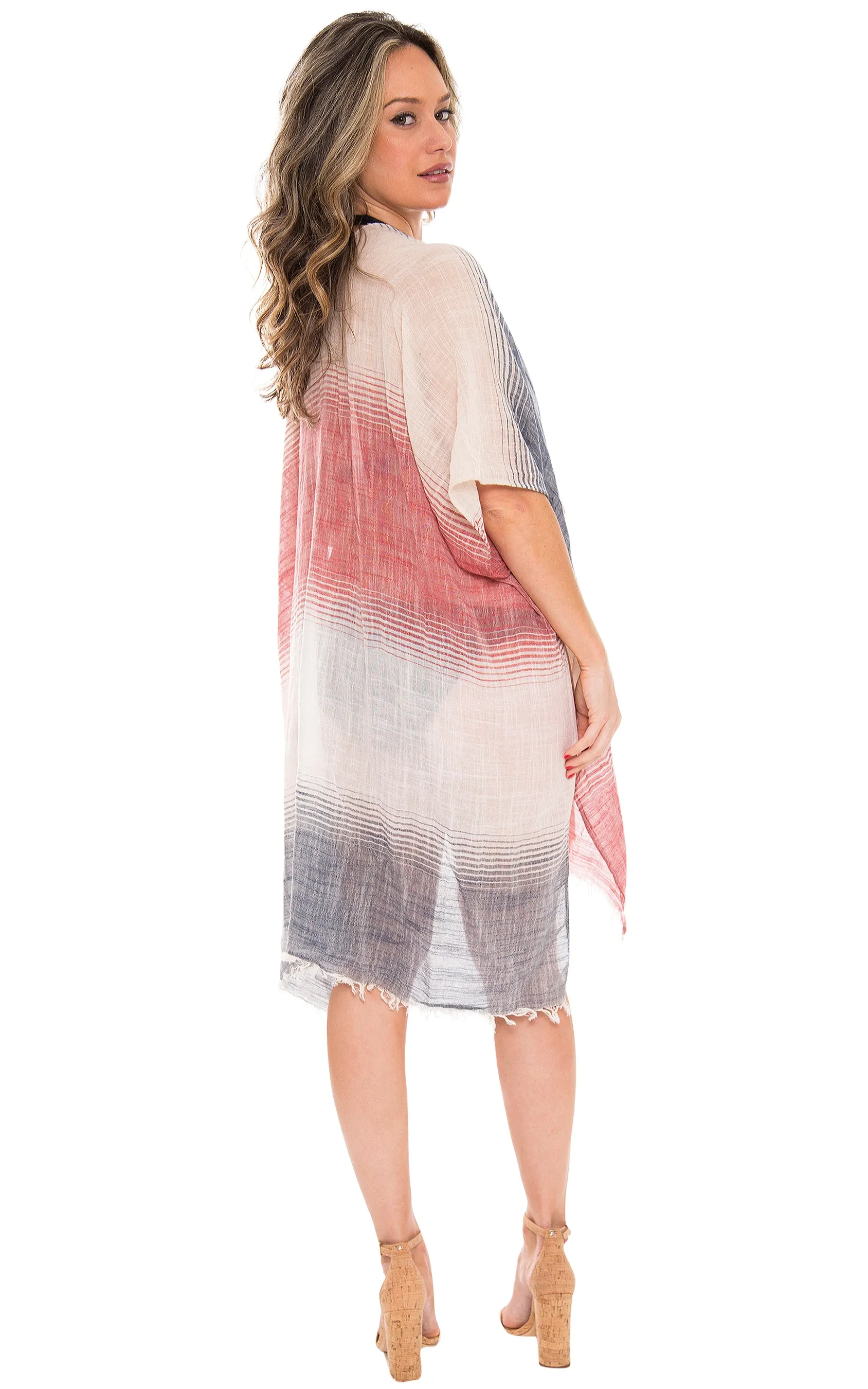 JP1615 Three Tone Ombre W/ Fringe  Kimono