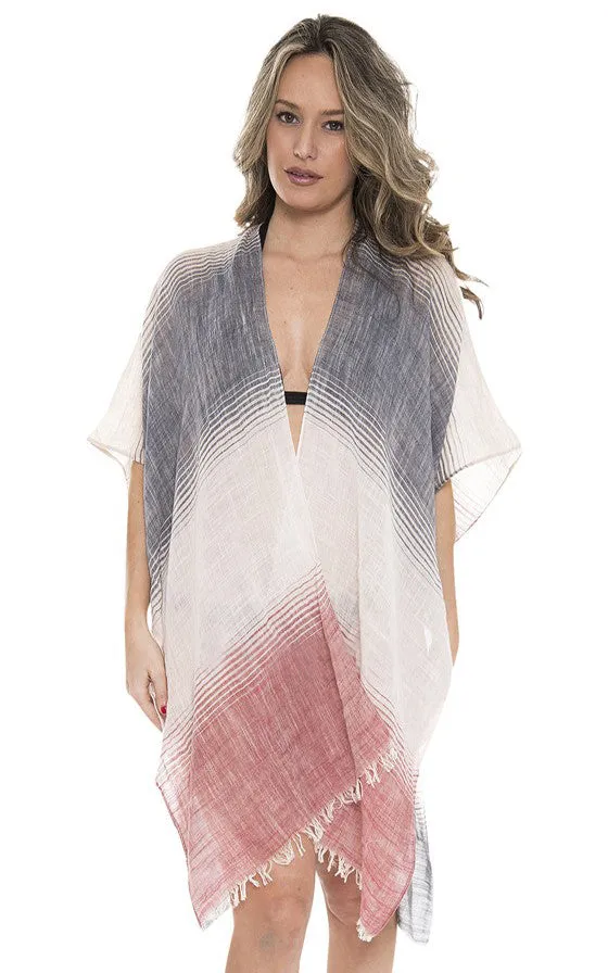 JP1615 Three Tone Ombre W/ Fringe  Kimono