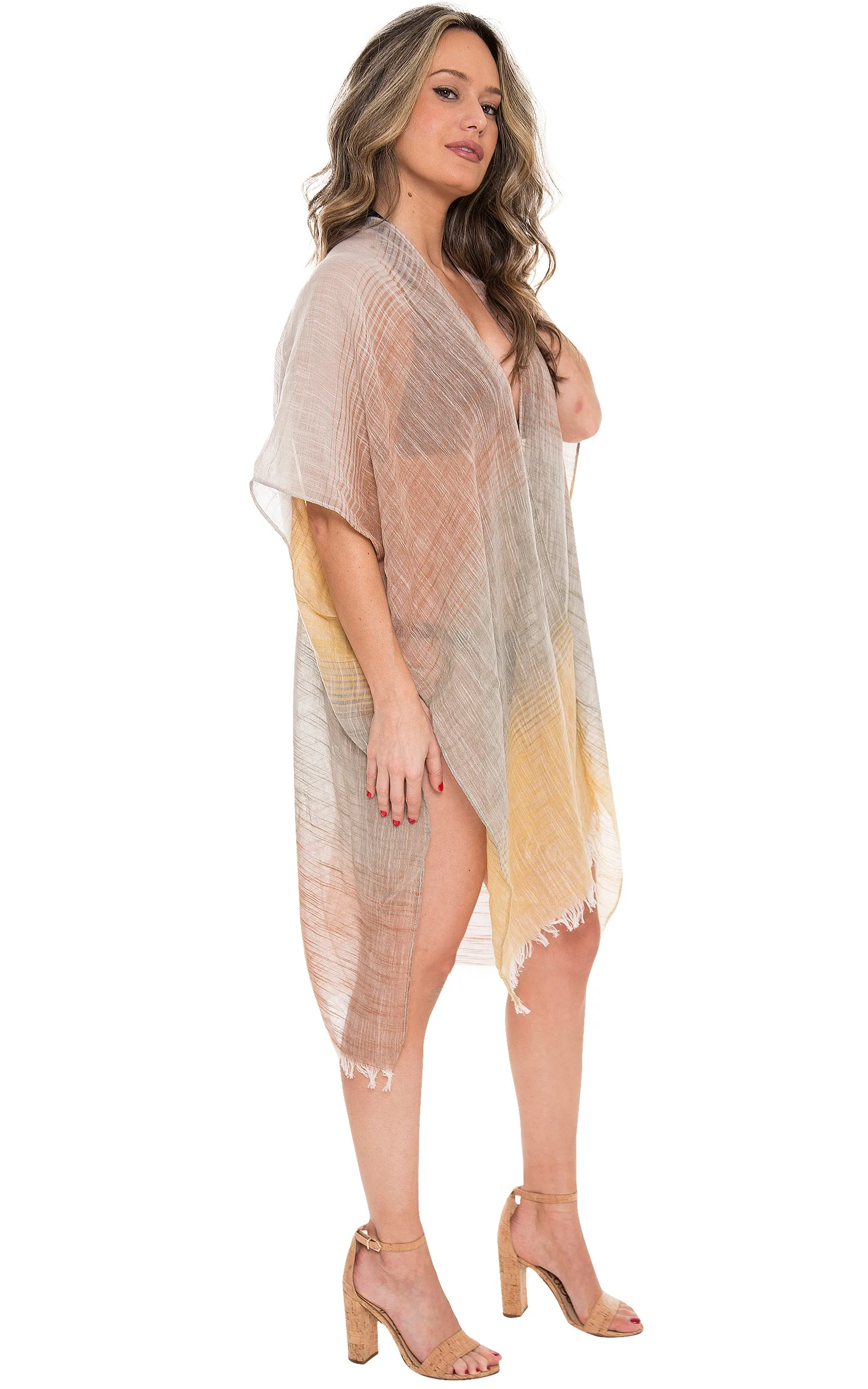 JP1615 Three Tone Ombre W/ Fringe  Kimono