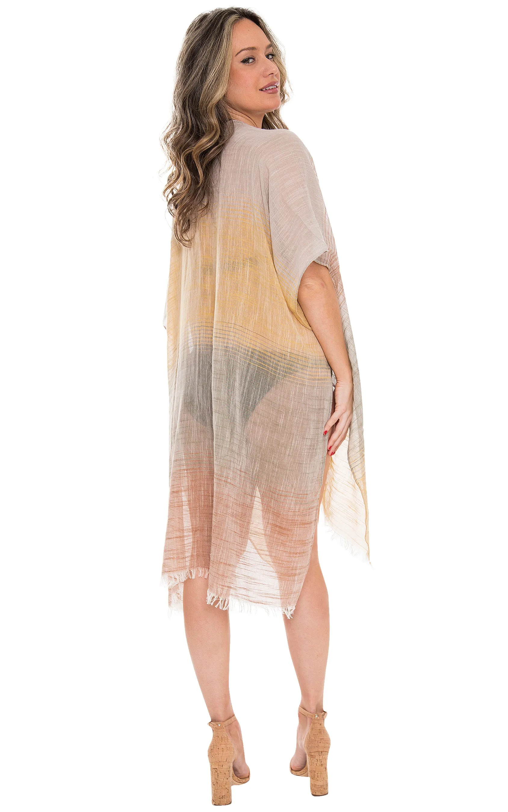 JP1615 Three Tone Ombre W/ Fringe  Kimono