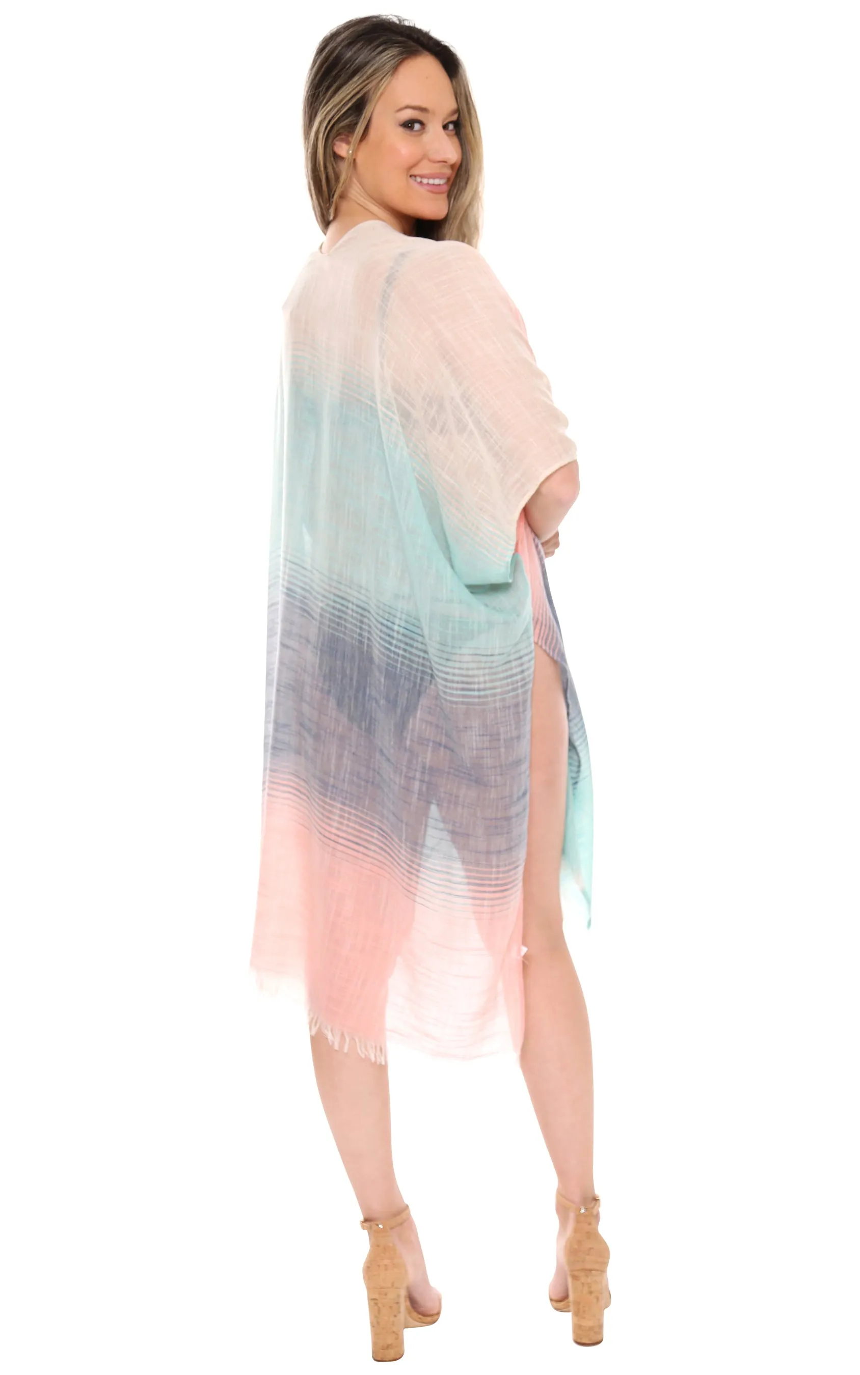 JP1615 Three Tone Ombre W/ Fringe  Kimono