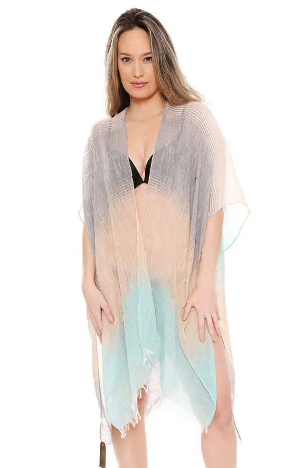 JP1615 Three Tone Ombre W/ Fringe  Kimono