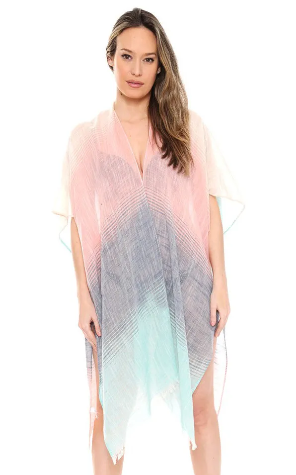 JP1615 Three Tone Ombre W/ Fringe  Kimono