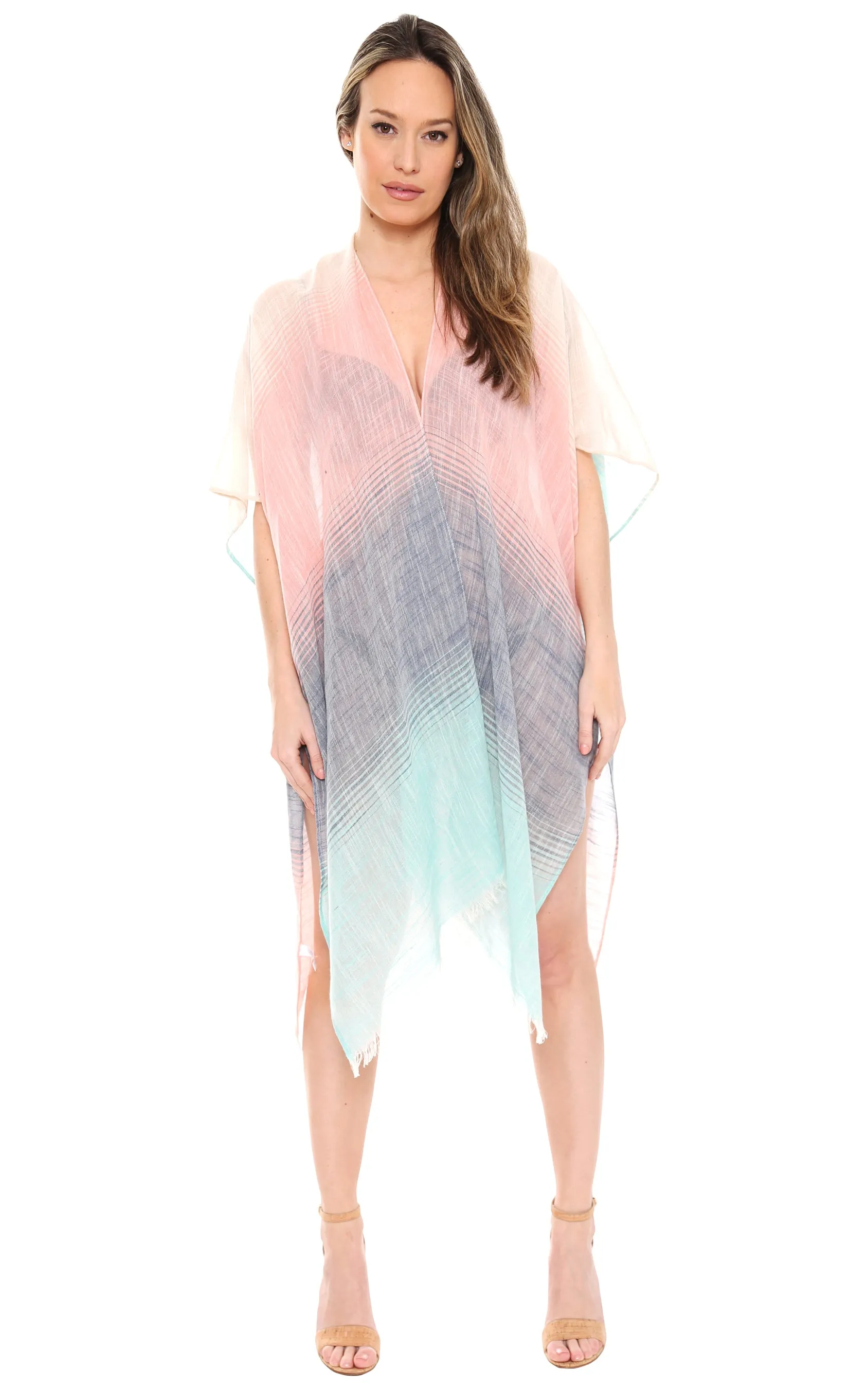 JP1615 Three Tone Ombre W/ Fringe  Kimono