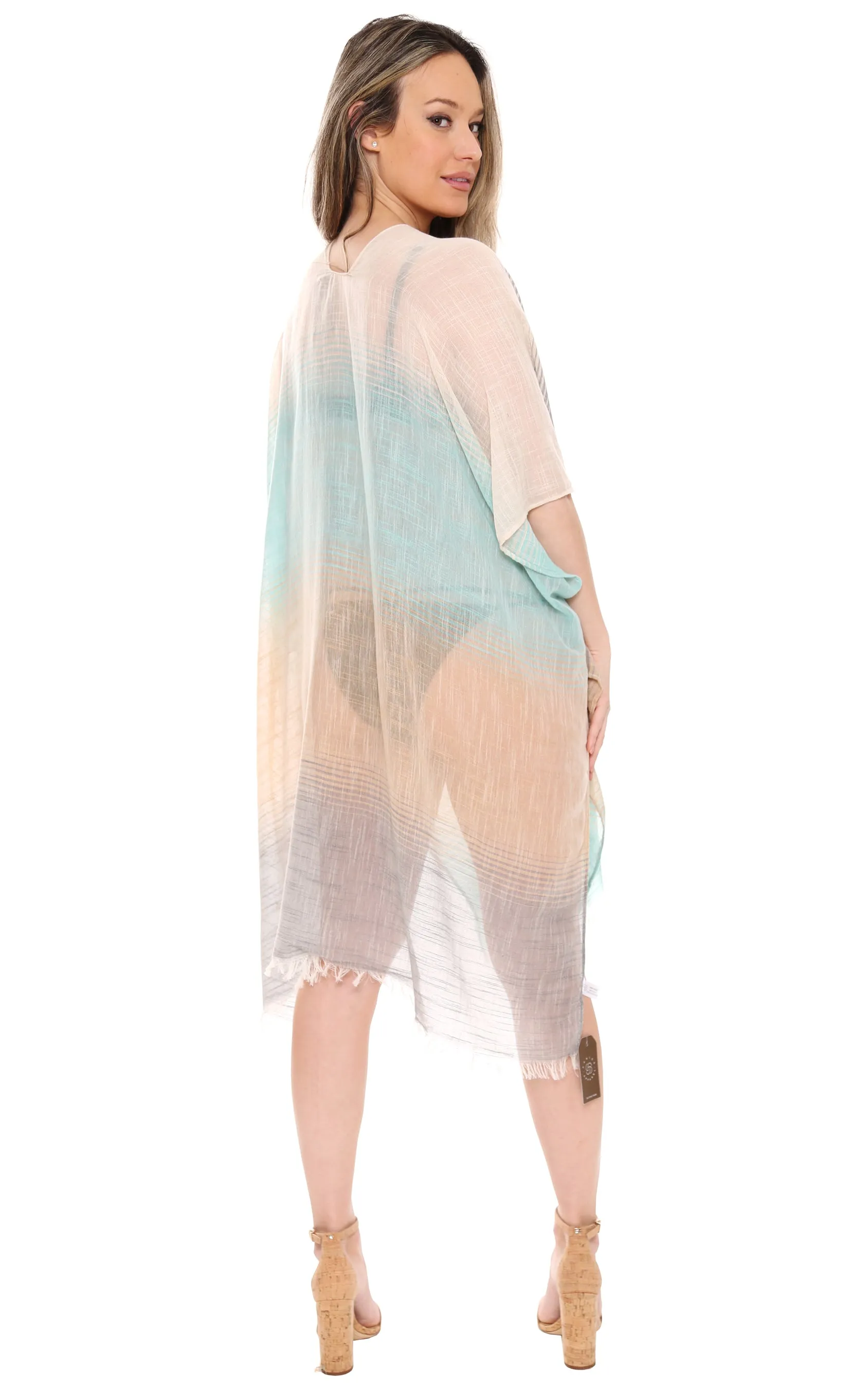 JP1615 Three Tone Ombre W/ Fringe  Kimono