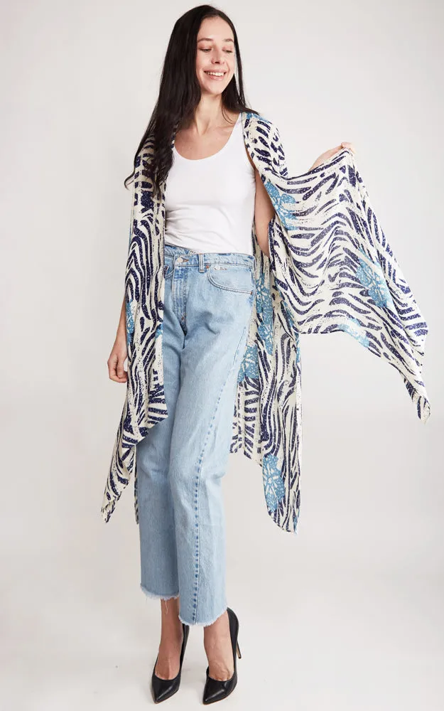JP2116 Zebra Pattern Design Cover Up Kimono