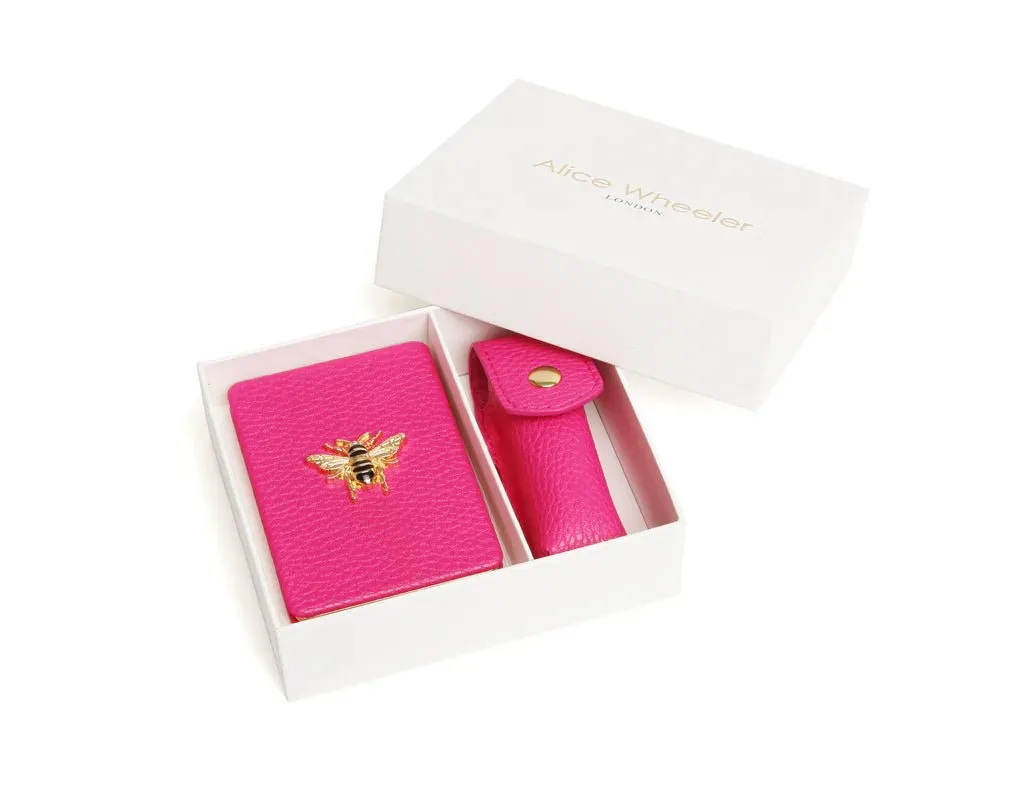 Mirror & Lipstick Holder Set Hot Pink