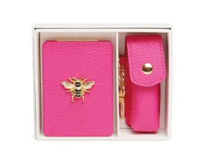 Mirror & Lipstick Holder Set Hot Pink