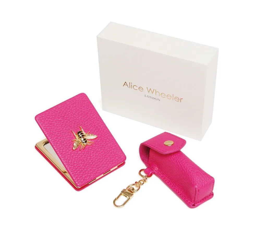 Mirror & Lipstick Holder Set Hot Pink