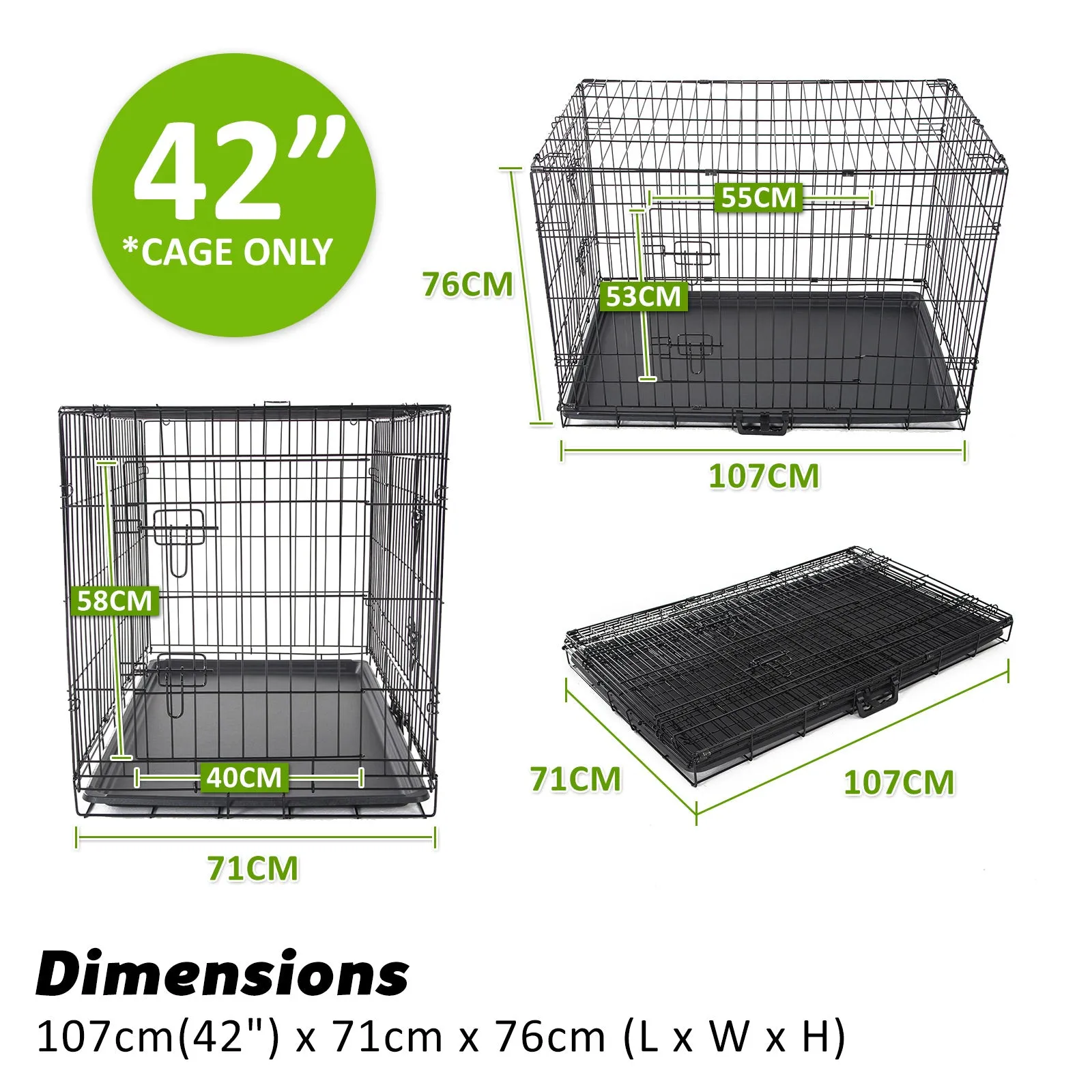 Paw Mate Wire Dog Cage Foldable Crate Kennel 42in with Tray   Cushion Mat Combo