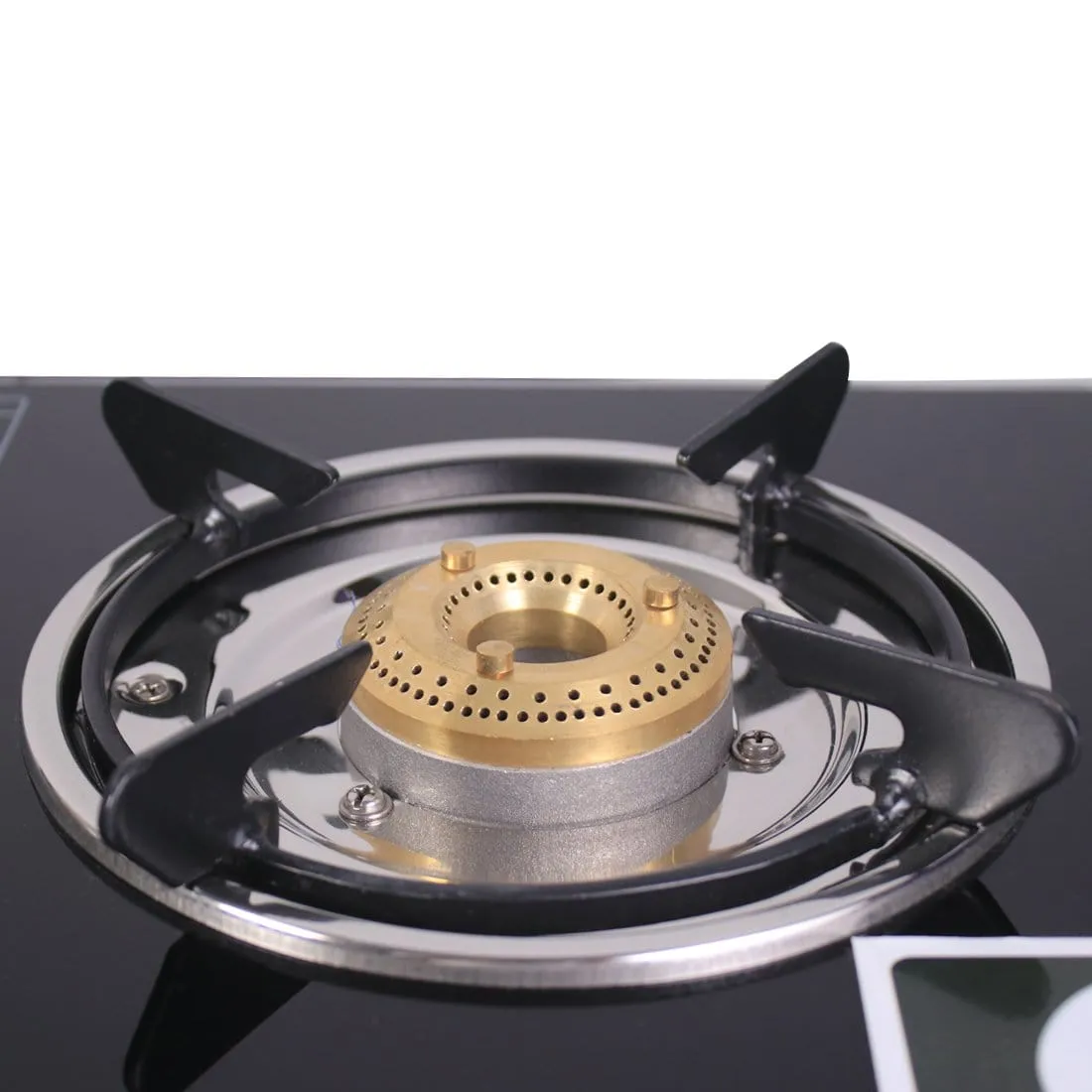 Ruby  4 Burner Glass Cooktop, Black Toughened Glass with 1 Year Warranty, Ergonomic Knobs,  Heat-Efficient Brass Burners, Stainless-steel Spill Tray, Manual Ignition